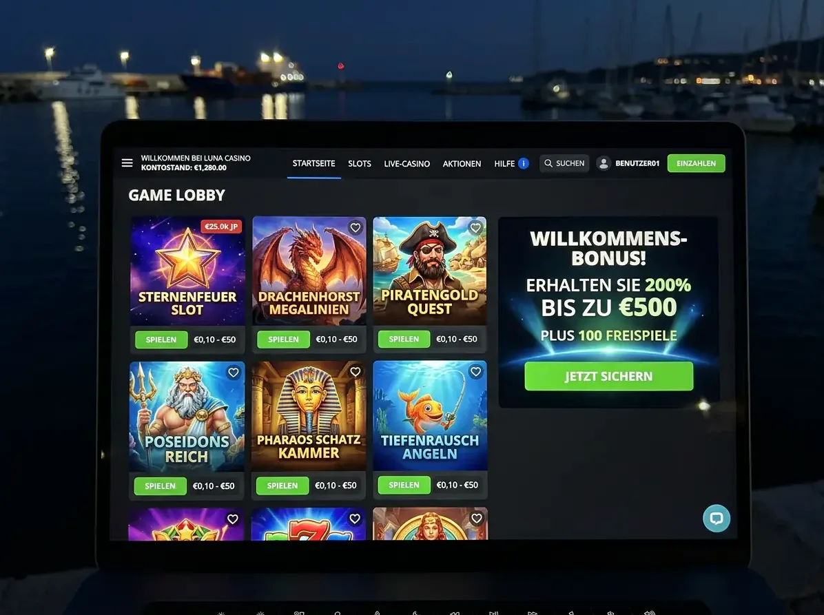 Lobby von Flagman mit Slots, Live-Casino und Tischspielen